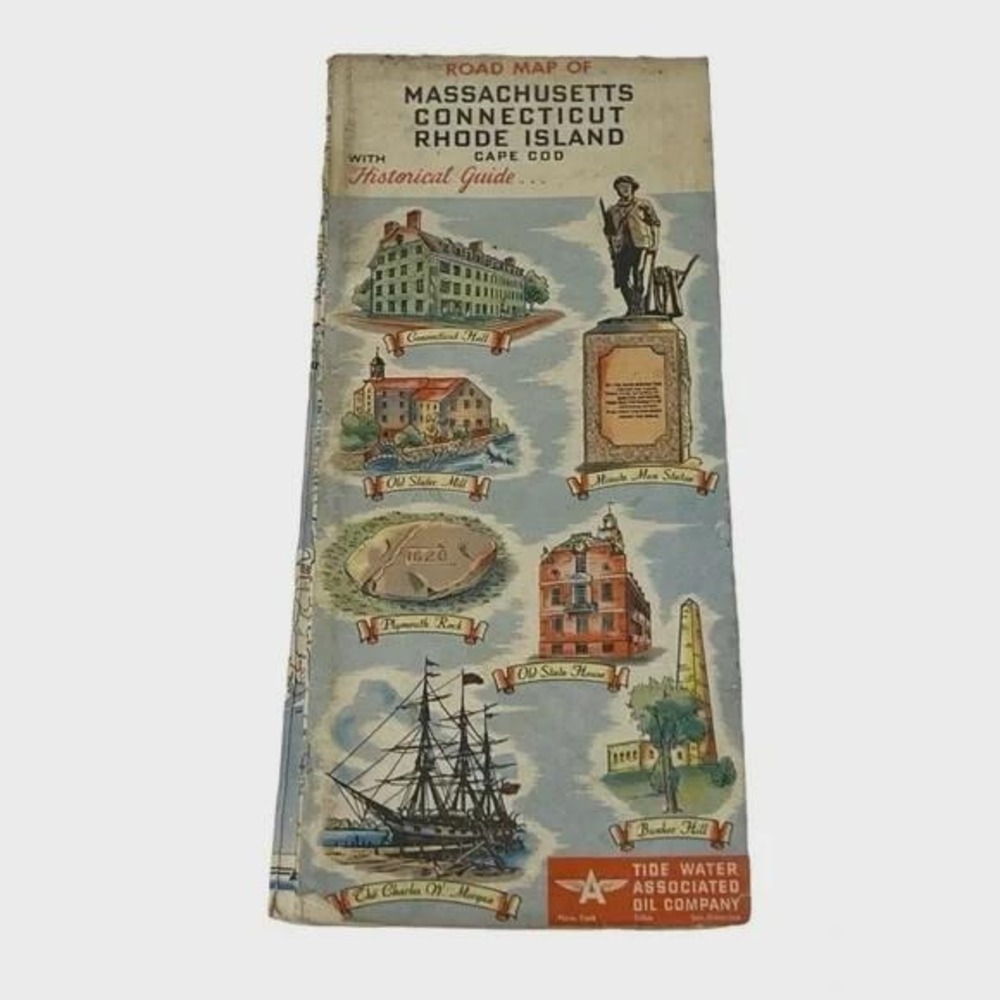 Flying A Roadmap of Massachusetts Connecticut Rhode Island Vintage 1940